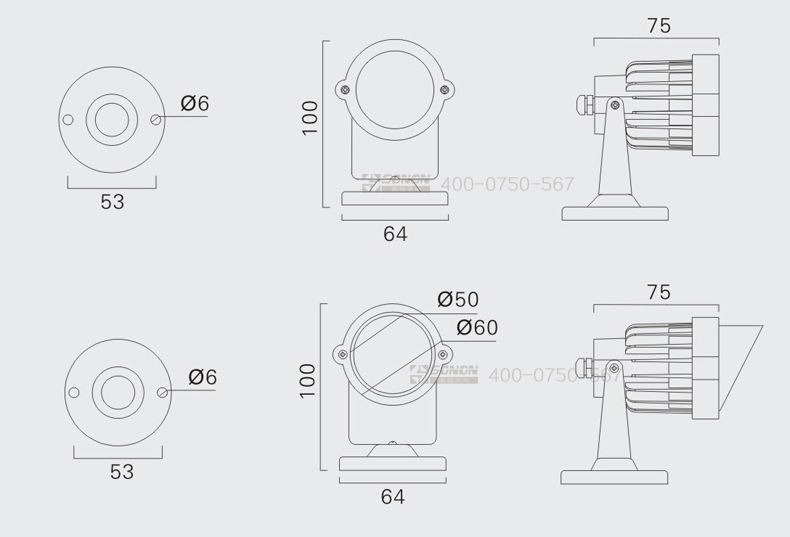 ED射燈,3W射燈,防水射燈尺寸圖