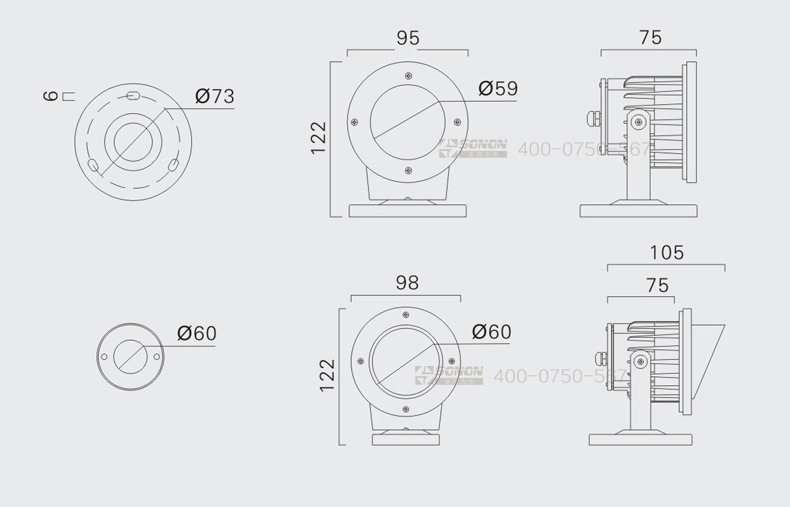 LED射燈,5W射燈尺寸圖
