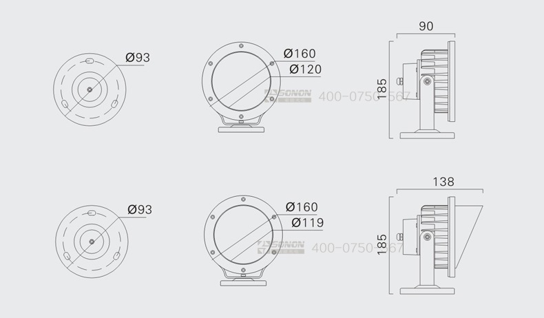 LED射燈,12W射燈尺寸圖